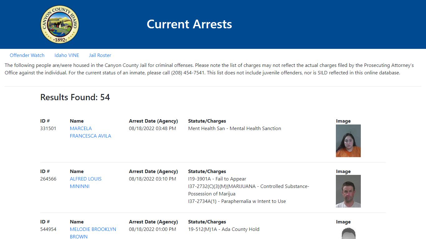 Current Arrests