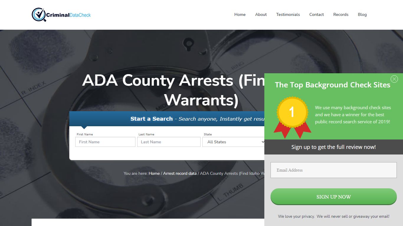 ADA County Arrests (Find Idaho Warrants) - Criminal Data Check
